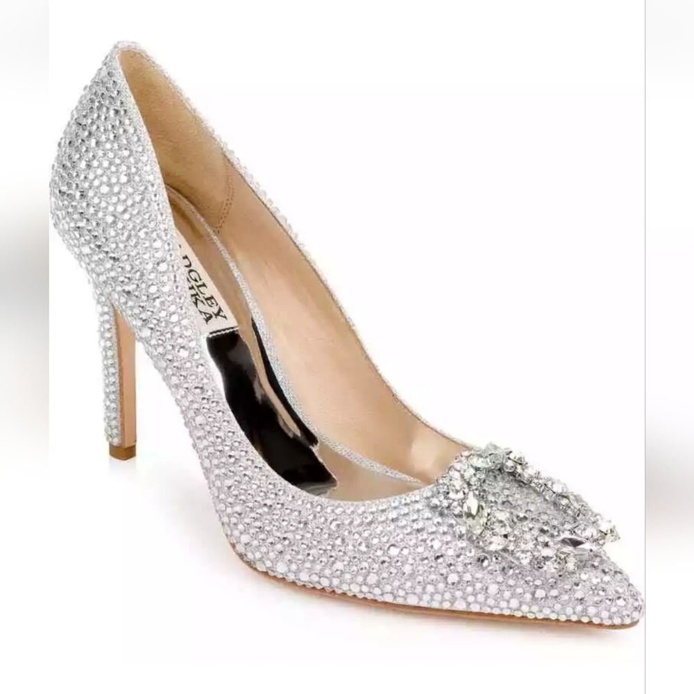 NEW Badgley Mischka Women's Cher II crystal pump Silver Heels Size 6,5